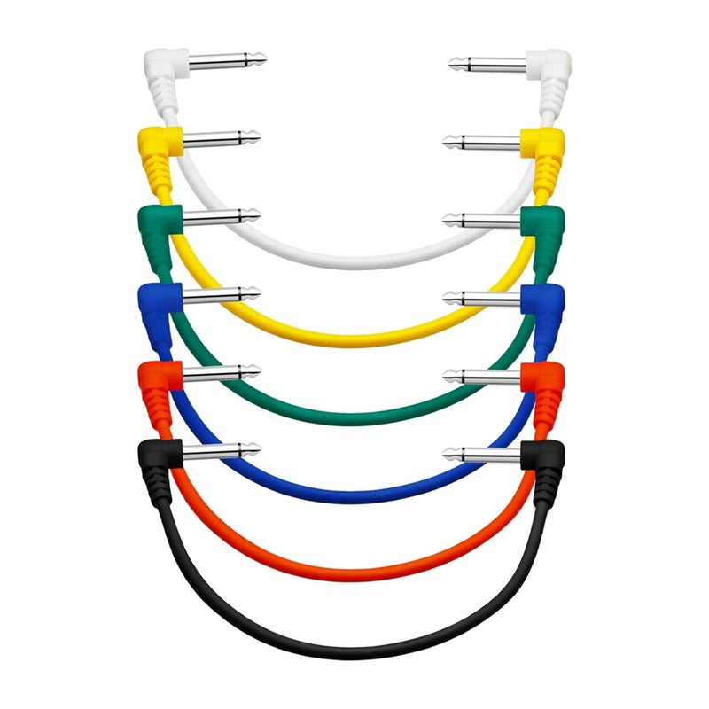 MAXCHEER Guitar Pedal Patch Cables,11 Inch, 1/4" TS Right Angled for Guitar Effect Pedal 6 Colour/Set - Image 1